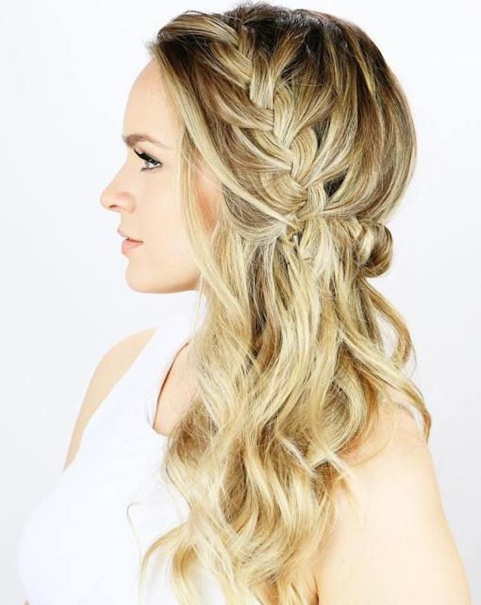 Twisted Half Updo With Side Bangs